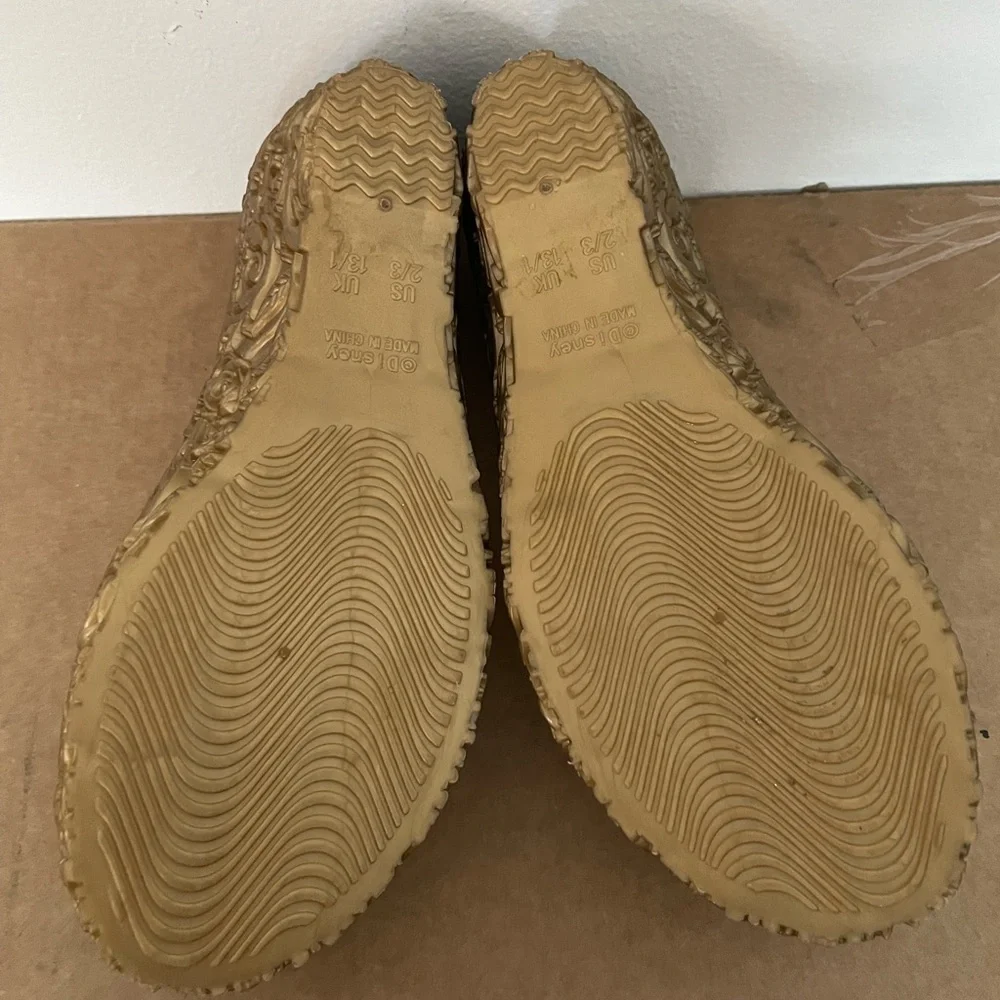 Disney Store Gold Red Rose Belle Costume Wedge Heels Kids 2/3 size - Picture 3 of 7